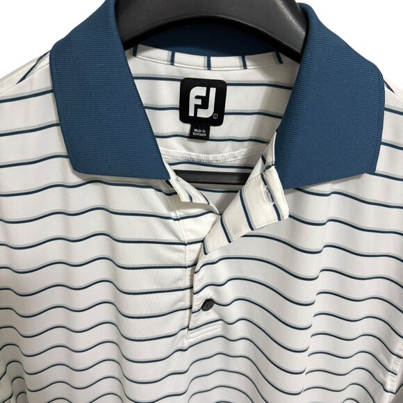 Footjoy Golf Polo Shirt Mens Size Large Short Sleeve Striped Golf Logos - Picture 3 of 6